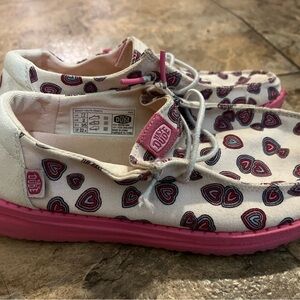 Hey Dude Kids' Sneakers with Heart Design - Pink and White